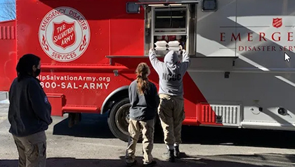 People receiving food from Salvation Army